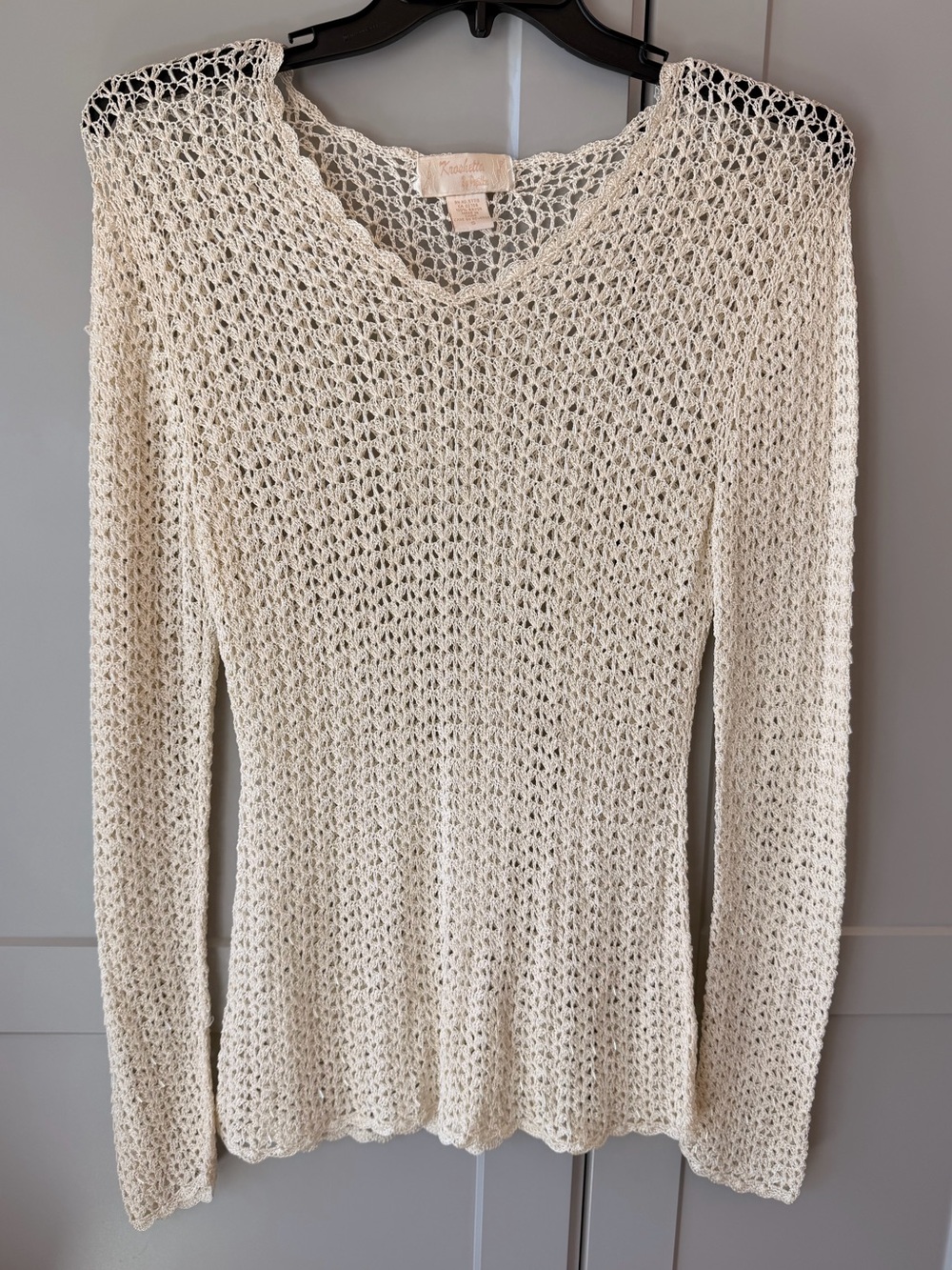 Vintage Kroshetta by Papillon Cream Crochet Knit Long Sleeve Top Size Small